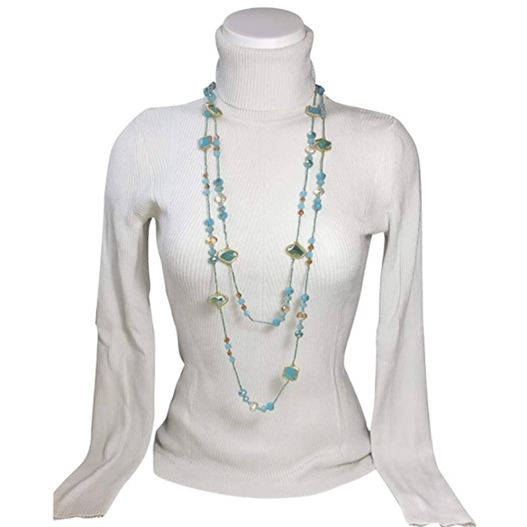 Statement Necklace 80" Long Handcrafted Glass and Crystal Beads - Picture 2 of 5